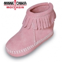 Pink Suede Minetonka Back Flap Infant Bootie