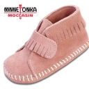 Pink Minnetonka Suede Front Strap Bootie